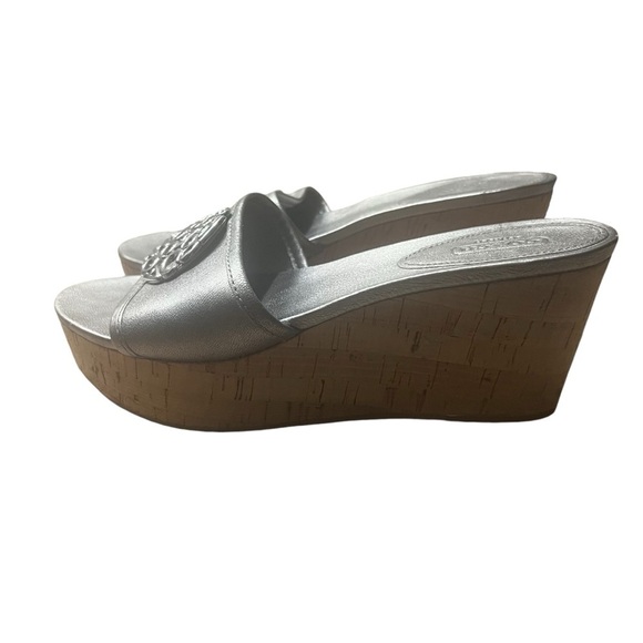 COACH Judith Cork Wedge Sandals w/ COACH Logo in Silver Size 8.5 — GORGEOUS!!! - Picture 5 of 10